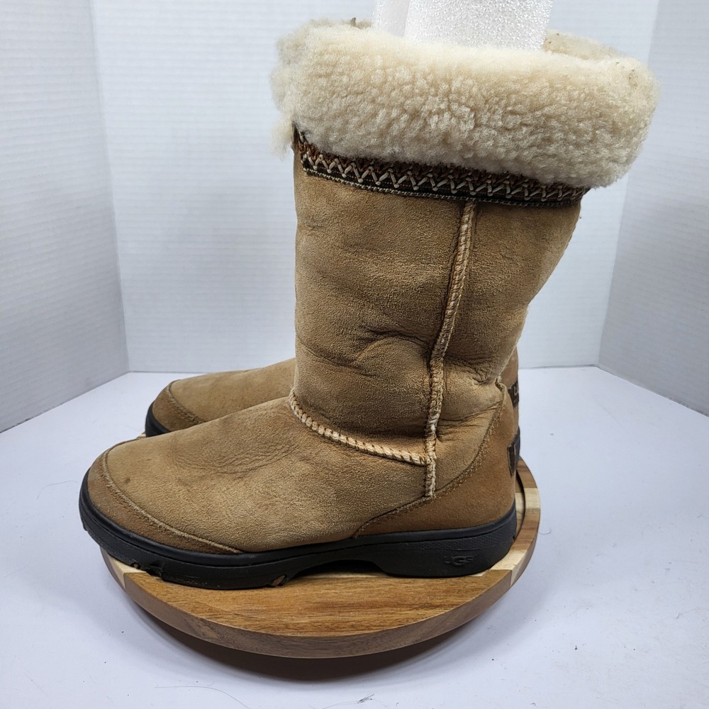 UGG Sunburst Tall Boots Womens 7 Chestnut Suede Shearling 5273 Good Condition